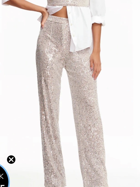 Cable & Gauge Pants - Cable & Gauge Champagne Sequin Wide-Leg Pants! Elastic! Stunning! L